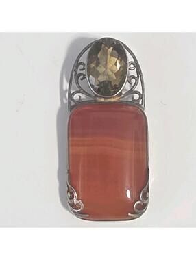 Handmade Artisan 925 Solid Sterling Silver Carnelian Smoky Topaz  Pendant 12g